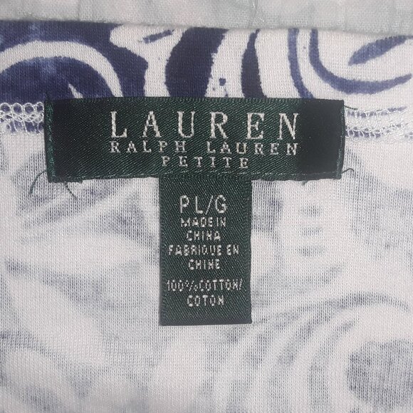 Lauren Petite P-LG purple and white patterned t-shirt. - Picture 5 of 6